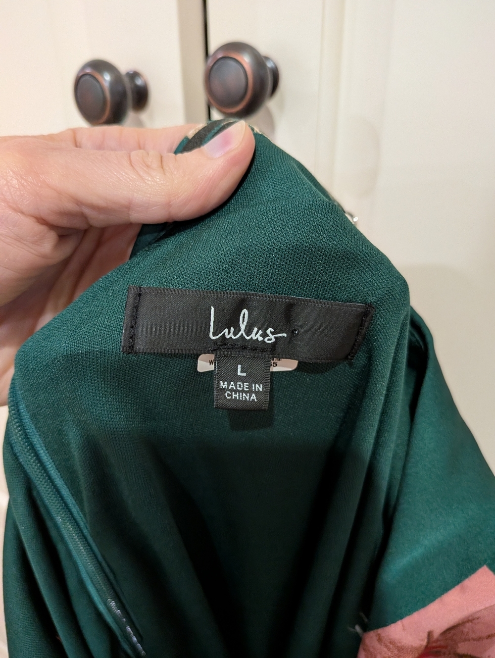 Lulu's Deep Emerald Green Floral Slip Dress with Pink Detail Large - Picture 4 of 4